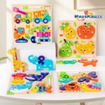 4-in-1 Stereo Matching Drawing Board Children's Wooden Educational Early Cognitive Cartoon Toy Puzzle for Baby Learning