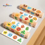 Wooden Rotating Block Puzzle Animal Dinosaur Jigsaw Hand Training Toys Color Recognition Shape Matching Early Educational Toy