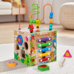 Wood Beaded Multifunctional High Quality Solid Four-Sided Treasure Box Early Education Intelligence Box Educational Toys