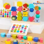 Montessori Four Sets Column Beads Children's Early Education Fine Motor Skills Training Focus Wood Teaching Aids