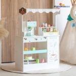 Children's Educational Kitchen Set Wooden Toys Play House Simulation Coffee Machine Ice Cream Dessert Stall Box Packed for Kids