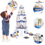 Children's Blue Space Rocket Model Assembly Early Educational Aerospace Rocket Science Wooden Toy