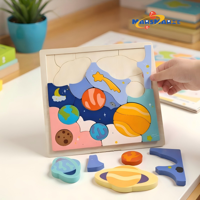 H20b2758454714eebaa701076d4471da2p Montessori Cognition Game Children Learning Wooden Space Planet Toy 3D Puzzle Toys Kids Educational Solar System Puzzles - Image 1