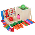 Early Learning Intelligence Box Multifunctional Montessori Pulling Carrot Catching Bugs Color Matching Children's Wooden Toys