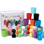 Montessori Wooden Rainbow Color Sorting Toys Color Cup Doll Matching Educational Baby Toy