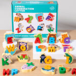 New Early Education Double-Sided 3D Wooden English Animal Blocks Number Letter Matching Puzzle Children's Educational Toy