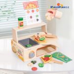 Children's Interactive Wooden Play Kitchen Toy for Early Education Pizza Cutting & Cooking Simulation Toy