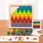 Wooden Rainbow Building Blocks Counting Early Education Puzzle 3D Counting Cube Puzzles Teaching Aids