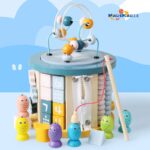 New 11-in-1 Multi-Functional Wooden Building Blocks Eight-Sided Bead Early Education Toy New Design New Treasure Box Fishing Toy