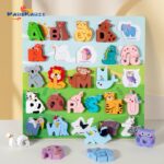 Children English Learning Wooden Alphabet Puzzle Board Shape Matching Animal Color Cognitive Kids Educational Wooden Puzzle Toy
