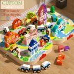 Construction Toys Wooden Urban Track City Shape Building Blocks Game for Kids Educational Stacking Gift Toys