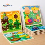 Small 3D Animal Matching Panel Kidsren's Montessori Early Education Wooden Puzzle Hand Scratching Board Growth Cycle Puzzle
