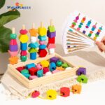 Montessori Wood Teaching Aids for Early Education Baby Cognitive Color Shape Matching Threading Beads Educational Toys