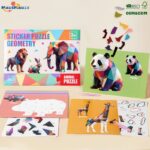 Montessori Intellectual Kids Fun Math Paper Animal Dinosaur Ocean Traffic Fruits Themed Geometric Sticker Puzzle Activity Books