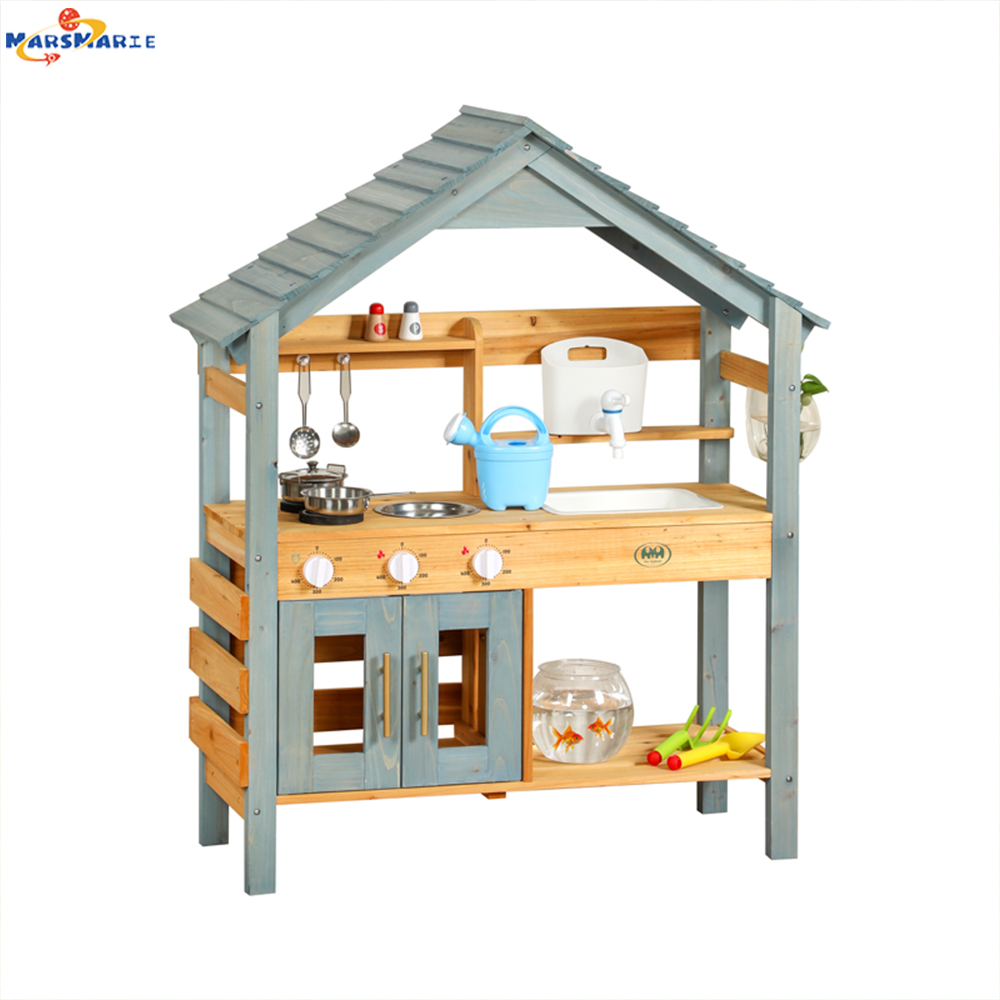 H48ce27a5a34c4f8a930dcedaafb97d56l Unisex Kids Pretend Play Toy: Outdoor Wooden Garden Play Kitchen Set with Anti-Mold Design, Stove & Faucet for Outdoor Play - Image 1