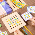 Montessori OEM ODM Wooden Thread  Roping  Board  Training Finger Practice Skills Teaching Aids
