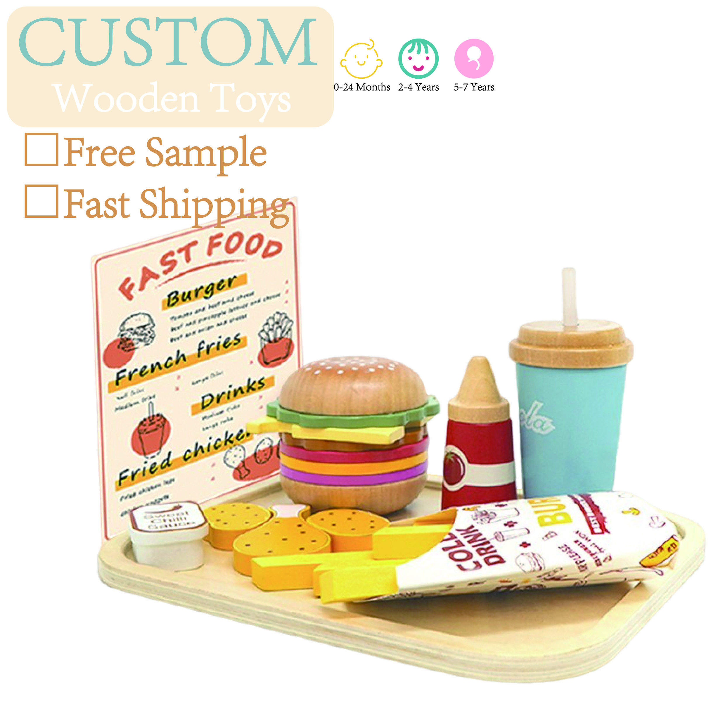 H510714fef79c4b81afd6d857f3991ef5o Children Play House Wooden Toys Education Simulation French Fries Hamburger Drinks Sets of Creative Food - Image 1