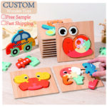 Montessori Wooden 3D Cartoon Animal & Vehicle Puzzle for Toddlers-Customized Educational Toy with Shape Awareness Matching