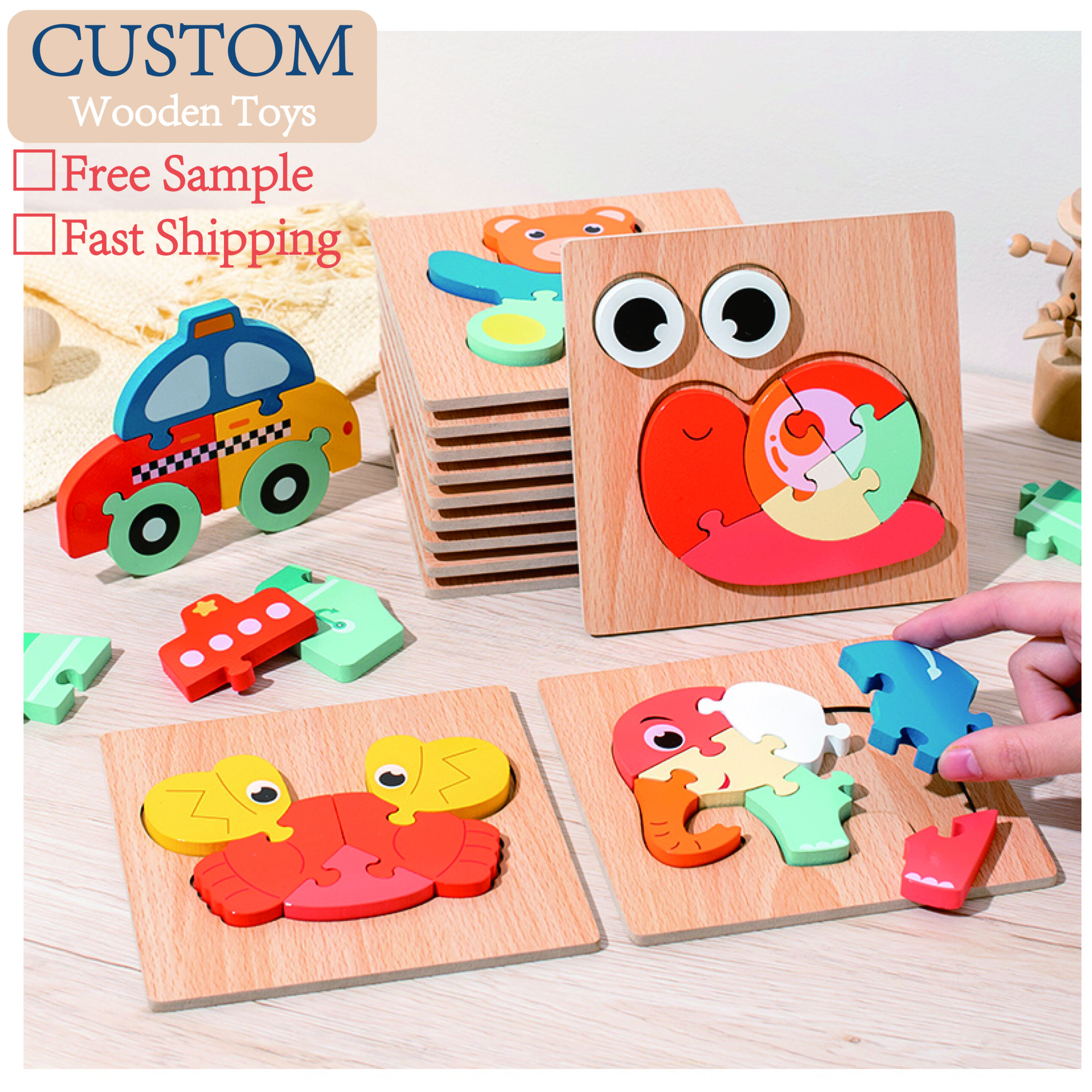 H543e879dfbb04729a4c902c5bbf02da41 Montessori Wooden 3D Cartoon Animal & Vehicle Puzzle for Toddlers-Customized Educational Toy with Shape Awareness Matching - Image 1