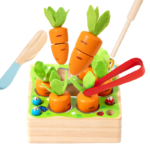 Early Educational Montessori Wooden Toy for Kindergarten Kids Radish Cutting and Insect Catching Made of Wood
