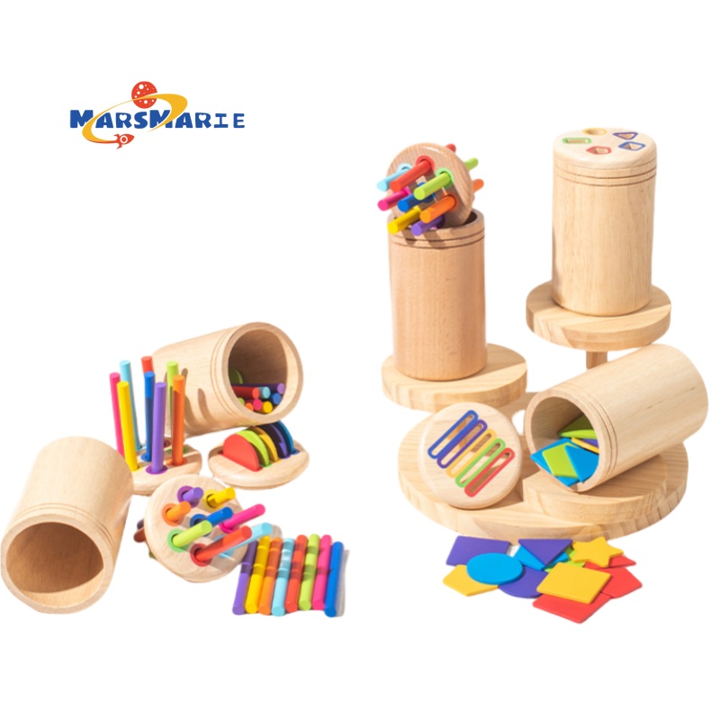 H5a074b50774b424296a3db3da772cff5d Wooden Kids Early Educational Toys Color Classification Cup Toddler Color Recognition Shape Matching Tube - Image 1
