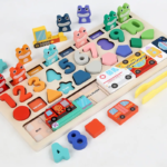 4-in-1 Frog Shape Number Animal Matching Wooden Toy Children's Early Education Irregular Puzzle Set Math Games Toy