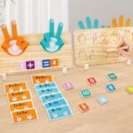 Montessori Wooden Math Teaching Aids Finger Counting& Number Tracing Math Double-Sided Wood Board Educational Toy for Kids