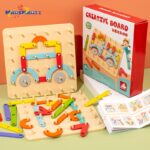 Creative Wooden Pegboard Puzzle for Toddlers Transformable Educational Geometric Shape Matching Board Early Learning Toy