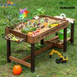 MarsMarie 2-in-1 Outdoor Kids Sand Water Table | Sensory Wooden Toy for Ages 2-4 Pretend Play Tools Imaginative Backyard Fun