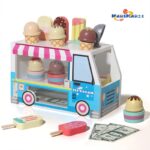 Early Education Children Simulation Play House Fun Ice Cream Cart velcro Ice Cream Selling Wooden Toys