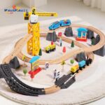 Hot Sale High Quality Wooden Cheap Double Loop Crane-themed Railway Set Toy Railway Toy Railway Toy Train Track
