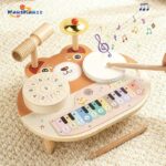 Montessori Multifunctional 5 in 1 Music Station Infant Keyboard Kit Wooden Musical Instruments Toys Cymbals Battery Operated