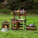 Hot Sale Wooden Outside Food Cart Pretend Toy for Kids Play Set for Toddlers With Kitchen Toy Cookware Accessories