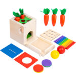 Montessori 4-in-1 Coin Box 1-3 Years Wooden Building Block Matching Sorting Game for 2-4 Years Children