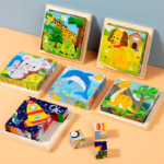 Six-Sided Wooden 3D Traffic Animal Puzzle Kids' Building Blocks for Early Education Stereoscopic Picture Puzzle Toys