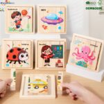 Montessori Kids 3D Four-sided Animal Space Ocean Transportation Insect Career Sport Theme Chunky Wooden Block Puzzle Toys