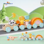 Children's Wooden Drag-and-Drop Train Building Blocks Early Education Enlightenment & Digital Matching Cognitive Toy