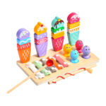Children's Early Education Multifunctional Wooden Toy 3-in-1 Ice Cream Fishing Game Math Subject for Ages 2-4 Years