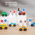 Early Education Wooden Car Toys Children's Wooden Transportation Car Model Traffic Light Signs Building Blocks