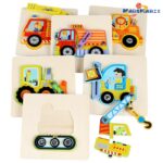 Children's Early Educational Three-dimensional Card Buckle Puzzle Toys Wooden 3D Transportation Puzzle