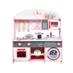 New Multi Function Educational Children Simulation Pink Modern Japanese Kitchen Wooden Pretend Play Toys