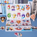 Kids Learning Knob Peg Numerical Shape Matching Puzzle Wooden Baby Early Educational Montessori Toys Hand Grip Jigsaw Puzzle