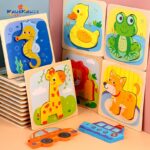 Small 22-Piece Wooden Cartoon Puzzle for Children's Early Education for Ages 0-5 Years Stereoscopic Buckle Small Puzzle
