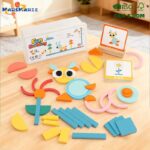 Montessori 3D Children Educational Imitate Picture Wooden Puzzle Blocks Colorful Geometric Shape Set Learning Toy for Kids