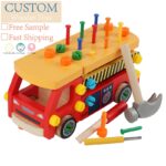 Children's Wood Assembled Nut Car Screwdriver & Nail Hammer Exercise Set Baby Fine Motor Skills Disassembly Fire Truck Toy