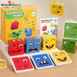 Children's Smiling Face Expression Wooden for Interactive Desktop Building Block Toy for Parent-Child Educational Toy