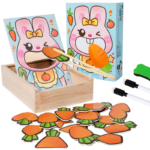 Early Education Rabbit  Feeding Game Hand-eye Coordination Train Skill Cognition Wooden Toys for Kids