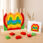 Montessori Children Wooden Educational Building Blocks Rainbow Ring Circle Triangle Combination Stacking Toys