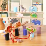 Creative Wooden Cartoon Animal Bead Stacking Toy for Children Parent-Child Interactive Educational Toy Teaches Thinking Skills