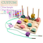 Unique Design Educational Puzzle Children's Wooden Geometric Shape Matching Board Color Cognition Rope Sleeve Building Block
